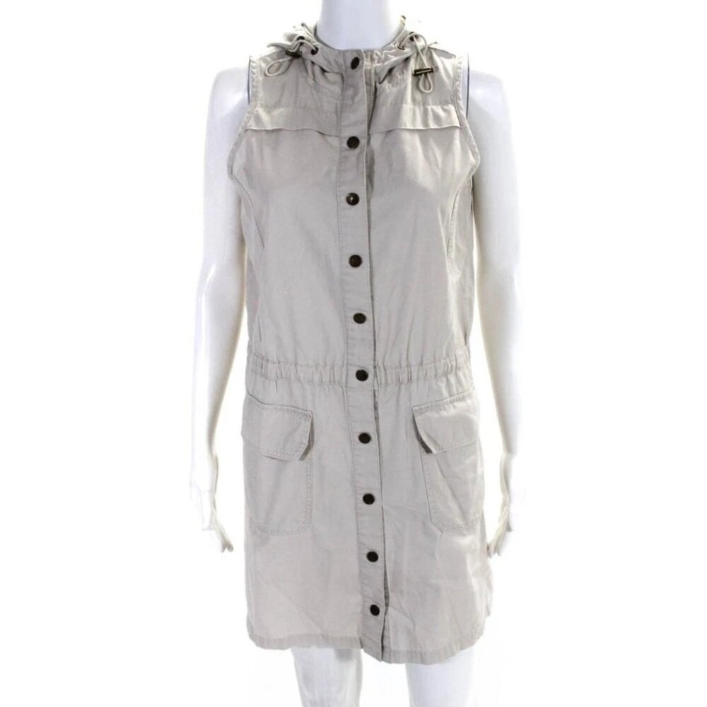 Michael Michael Kors Khaki Cotton  Hooded Dress Button Front Size 4 Pockets